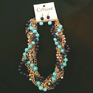 NWT Braided Beads And Chains Necklace and Earrings Set